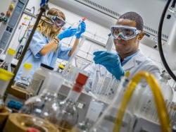 Students working in a science lab.